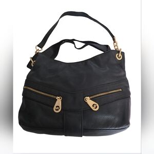 Michael Kors Jamesport E-1202 Black Pebbled Leather Gold Shoulder Purse